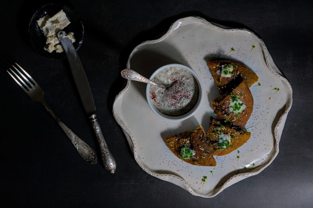 Potato cakes, with mushrooms, chestnuts and mozzarella