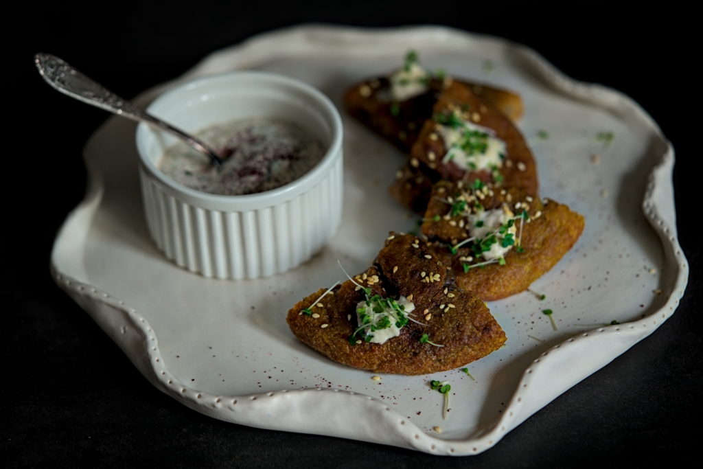 Potato cakes, with mushrooms, chestnuts and mozzarella