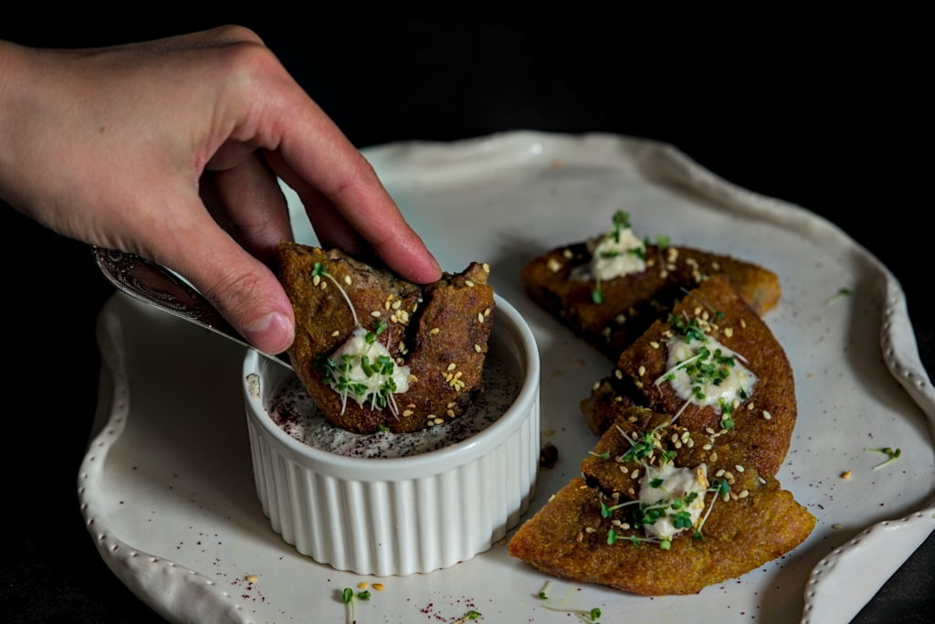 Potato cakes, with mushrooms, chestnuts and mozzarella