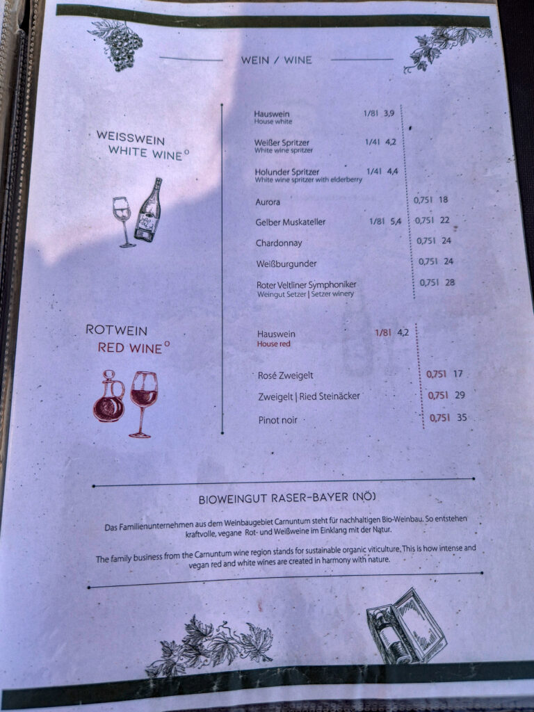 Velani, Viena, meniu